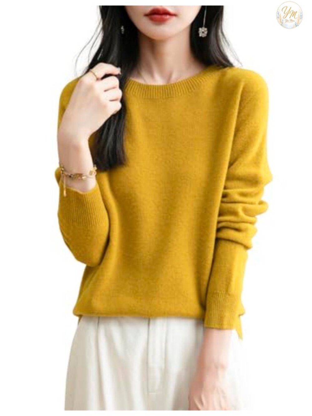 100% Merino Wool Long Sleeve Crewneck Seamless Knit Pullover Sweater